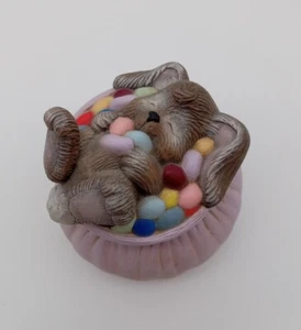 Adorable 1986 Dona’s Molds Inc Easter Bunny Jellybean Eggs Lidded Dish Rabbit - Picture 1 of 10