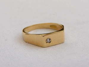 HM 18 KT GELBGOLD DIAMANT SOLITÄR RECHTECKIGER SIEGELRING 3,8 g - GRÖSSE O 1/2 - Bild 1 von 16