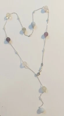 collana in argento 925 con acquamarina tonda, quarzo rosa, prenite e ametista  - Immagine 1 di 4
