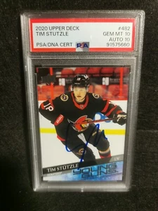 2020 UPPER DECK #482 TIM STUTZLE YOUNG GUNS ROOKIE RC AUTO PSA 10 AUTO 10 - Picture 1 of 1