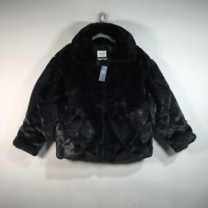 Women's Abercrombie & Fitch Faux Fur Zip Coat, Size M - Black