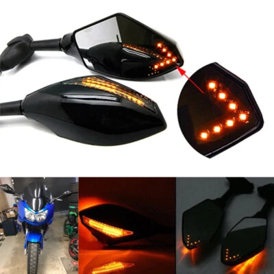 Motorcycle LED Turn Signal Side Mirrors For HONDA CBR600 CBR600RR 900RR 1000RR - Image 1 of 4