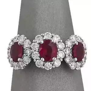 Red Ruby Women's Wedding Ring 14K White Gold Plated 2.90Ct Oval Cut Lab-Created - Picture 1 of 5