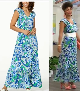 NEW IMAN Global SZ 1X Drapey Knit Tiered Maxi Dress BLUE GREEN FLORAL PLUS SZ 1X - Picture 1 of 10