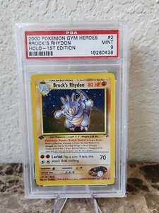 Brock's Rhydon 1st Edition Holo PSA 9 MINT Pokemon Card Gym Heroes 2000 #2/132 - Picture 1 of 2