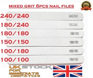 6x Zebra Nail Files – Straight Shape Mixed Grit Pro Emery Boards Double Sided UK - Picture 1 of 12