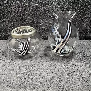 2 - A Caithness Posy Rose Bowl + Unknown A Matching Vase - Black Swirl in Glass - Picture 1 of 21