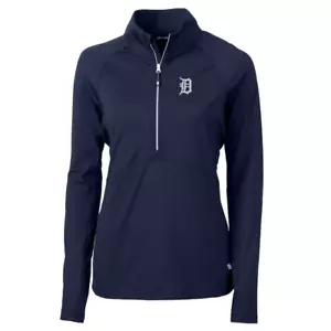 Detroit Tigers Cutter & Buck Womens Adapt Eco Knit Stretch Half-Zip Pullover Top - Picture 1 of 7
