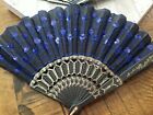Royal Blue Peacock Fabric Handheld Fan Sequin Wedding Party Gift Bridal USA