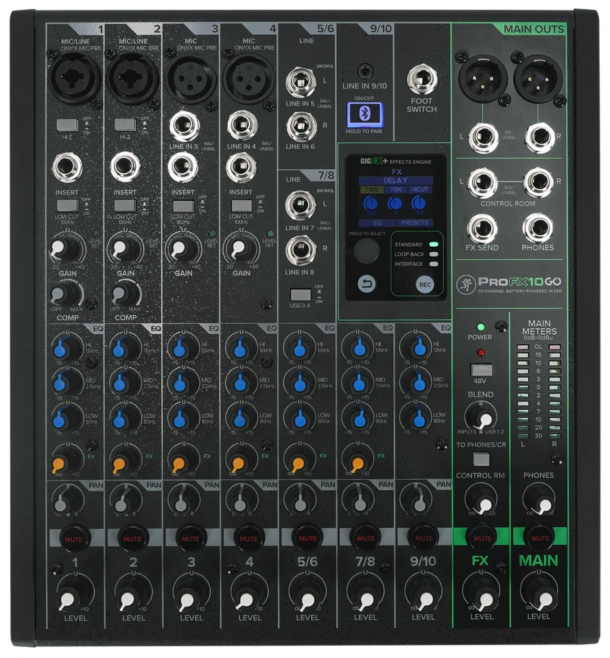 Mackie PROFX10GO 10-Ch Battery Analog Mixer Enhanced FX USB Recording Modes BT