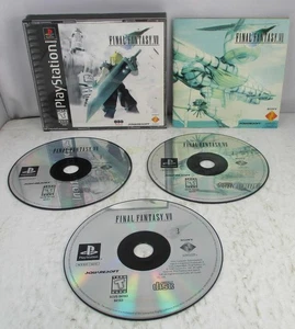 Sony PS1 Final Fantasy VII Black Label 3 Discs & Manual "Greatest Hits" Misprint - Picture 1 of 9