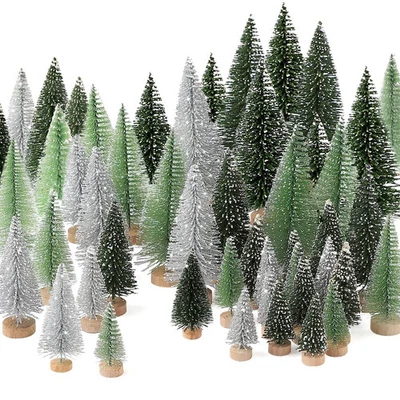 30Pcs Mini Artificial Christmas Trees with Wooden Base – Bottle Brush Tabletop - Image 1 of 3