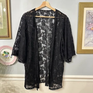 Cardigan Express nero pizzo kimono medio gotico capriccioso scuro romantico strega - Foto 1 di 6