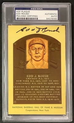 Edd Roush Signed Plaque Postcard Yellow White Sox Gold HOF Autograph PSA/DNA #2 - Image 1 of 2