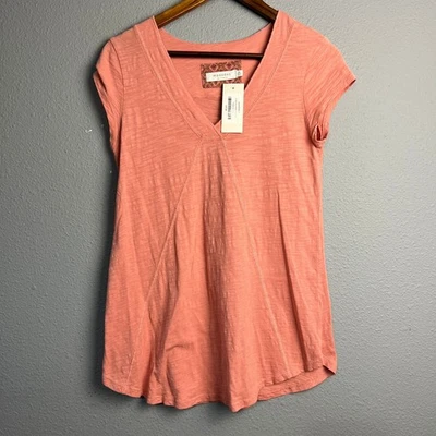 NWT Mododoc Sundance Everyday Essential Cap SL Tee T-Shirt XS V-Neck Salmon New - Image 1 of 4