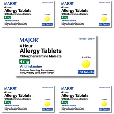 Major Allergy Tablets Chlorpheniramine 4mg - 100 Tablets (5-2027) - 5 Pack - Image 1 of 4
