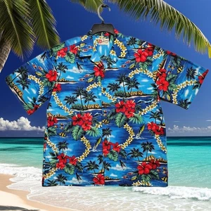 Hilo Hattie Hawaiian Shirt Loud All over Print Size Mens XL USA 100% Cotton Fish - Picture 1 of 9