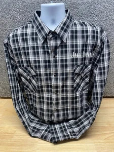 Jack Daniels Mens Western Shirt 2XL Black Grey Plaid Pearl Snap Flap Pocket Logo - Picture 1 of 15