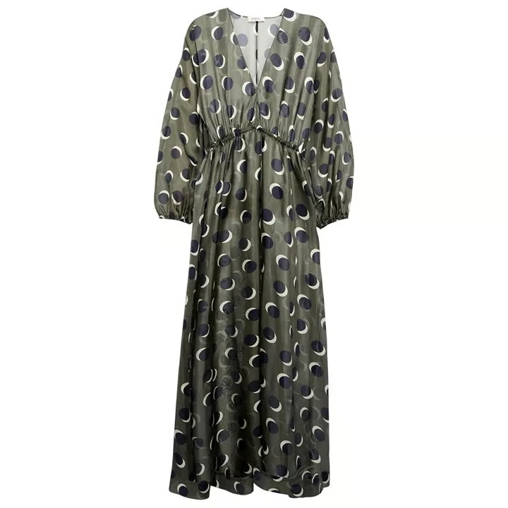 Eres 女式 Neptune Moon 印花修身连衣裙橄榄色 M 码全新带盒。 — 第 1/4 张图片