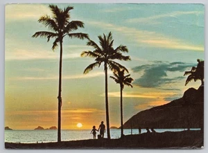 Family,Palm Trees, Sunset on Ipanema Beach in Rio de Janeiro Brazil Postcard - Picture 1 of 2