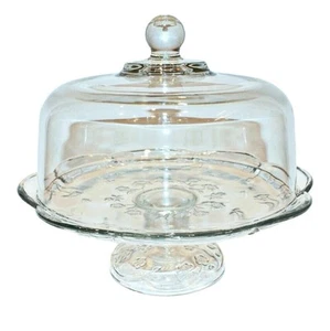 Anchor Hocking SAVANNAH Piatto da Torta con Piedistallo in Vetro Floreale Trasparente con Coperchio a Cupola - Foto 1 di 11
