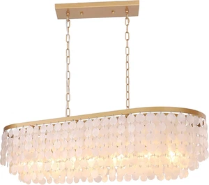 42'' Gold Rectangular Chandelier Coastal, 5 Lights Natural Capiz Shell Lamp - Picture 1 of 10