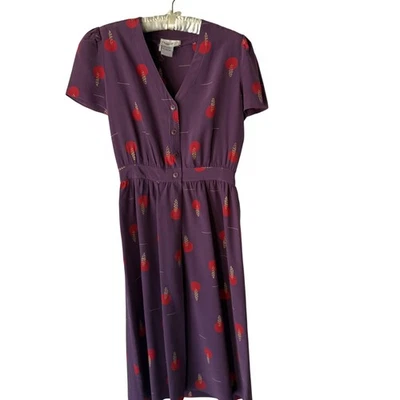 Maggy London Vintage 60s Dress10 Silk Midi Button Short Sleeve Floral Print - Image 1 of 4