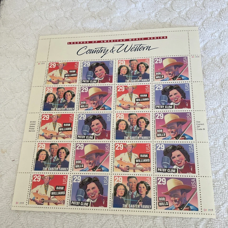 U.S.-(-1990’s-)-COUNTRY& WESTERN ,29c.-FULL SHEET -MNH - Image 1 of 1