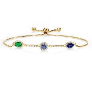 18K Yellow Gold Plated Silver Bracelet Nano Emerald Persian Blue Moissanite - Picture 1 of 4