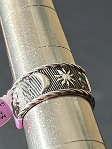 BNWT Sterling Silver 925 Mexico Made Sun Stars Moon Stamped Band Ring Size 9 - Picture 1 of 18