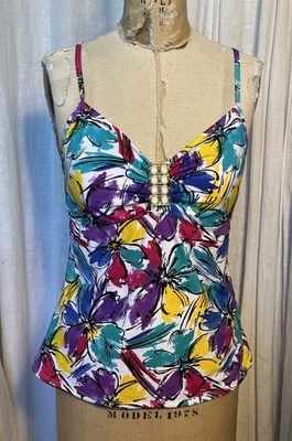 Anne Cole Womens Multi Color Floral Swim Tankini Top Sz 14 Pre-owned  - Image 1 of 4