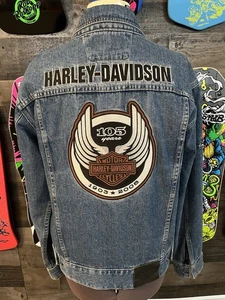 Vintage Harley Davidson Jacke Herren Large Denim 1903-2008 105th Anniversary Mantel - Bild 1 von 18