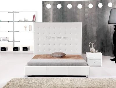 #4007 Preciosa Cama Moderna Cal/Eastern King Size Cuero PU Blanco  Foto 1 de 4