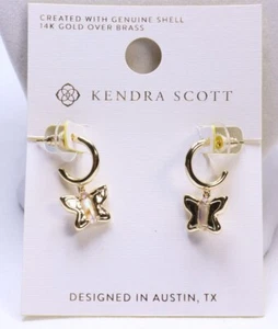 Kendra Scott Sadie Abalone 14K Gold Over Brass Huggie Hoop Earrings Iridescent - Picture 1 of 4