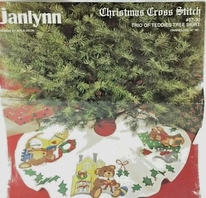 Unvollendetes Weihnachtsbaum-Rock-Set mit Kreuzstich "Trio of Teddies" Janlynn - Bild 1 von 12