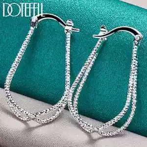Pendientes de aro cruzado de doble línea de plata esterlina 925 Doteffil moda joyería - Imagen 1 de 6