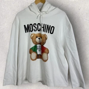 Moschino Oso de Peluche Bandera de Italia Sudadera con Capucha Blanca Para Mujer Talla 10 Sudadera Diseñador - Imagen 1 de 13