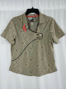Jamie Sadock Womens Medium Tan Floral Short Sleeve Polo Golf Medium Shirt - Picture 1 of 12