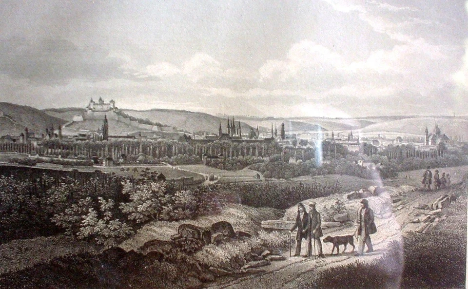 - WÜRZBURG vom Hieb - Gesamtansicht / Bayern / Franken - Stahlstich um 1847 - Bild 1 von 1