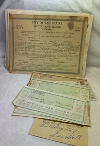 23 1950s Bar Liquor License Cigarettes Beverages Gambling Devices Eau Claire WI - Picture 1 of 22