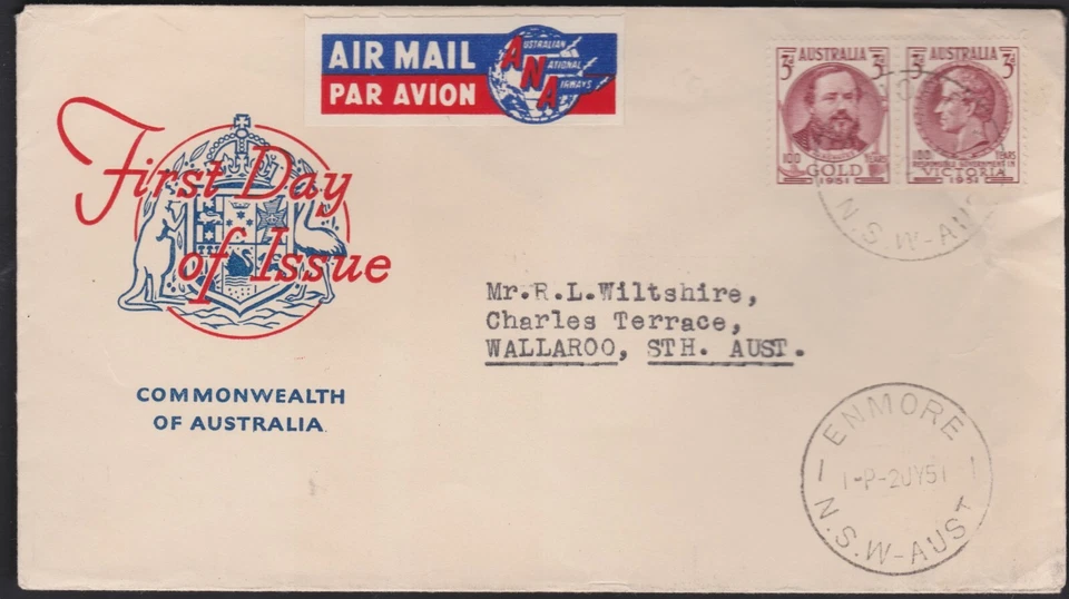 1951 ANA Australian National Airways Gold Centenary ROYAL GENERIC FDC - Image 1 of 1
