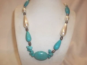 NEW SILVER PLATED ALL NATURAL 19" TURQUOISE NECKLACE...... NICE - Picture 1 of 2
