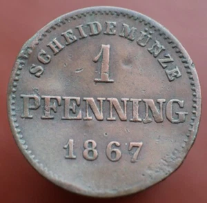 1 Pfenning 1867 - Kingdom of Bavaria, Louis II - KM #856 copper coin - R364 - Picture 1 of 3