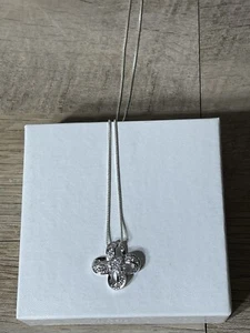 Sterling Silver 925 Infinity Clover CZ Necklace Italy 9.5” - Picture 1 of 7
