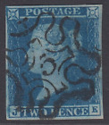 Sg 14F 1841 2D Blue Plate 3 Lettered Je. Very Fine Used With A Number ?5? In...