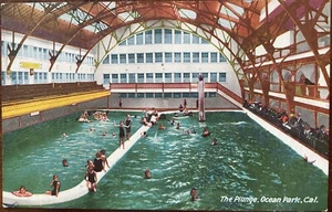 c.1940s "The Plunge" OCEAN PARK, Calif. Swimming Pool, Hand Coloured Real Photo - Bild 1 von 2