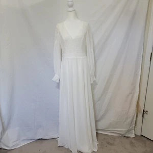 Lulus Bridal Astra weiß Spitze Langarm rückenlos Maxi #1994956, Größe M, 71 $ - Bild 1 von 5