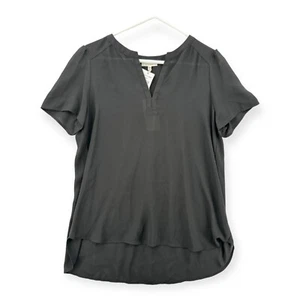 Pleione Blouse Womens Medium Short Sleeve Black V Neck High Low Top NEW - Picture 1 of 6