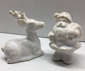 Pottery Barn Ceramic Santa & Reindeer Salt & Pepper Shakers Christmas Tableware - Picture 1 of 9