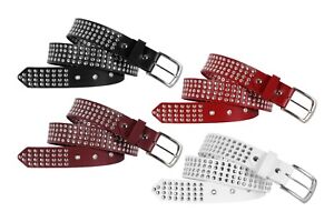 Unisex Silver Studded Leather Belts 100% Cowhide Strong Punk Biker Gothic Style